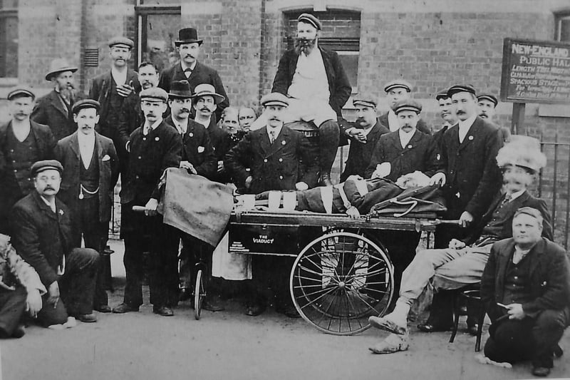 History of Railways in Peterborough exhibition  at Railworld.  The Great Northern first aid team in 1900 Pic from the Nene Valley Railway Museum Group Archive EMN-210824-141700009