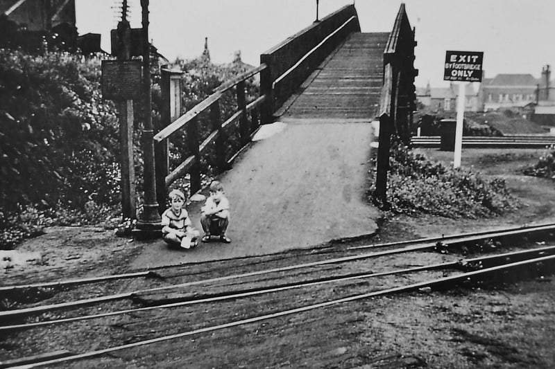History of Railways in Peterborough exhibition  at Railworld.   The New England footbridge in 1950's Pic from the Nene Valley Railway Museum Group Archive EMN-210824-141710009
