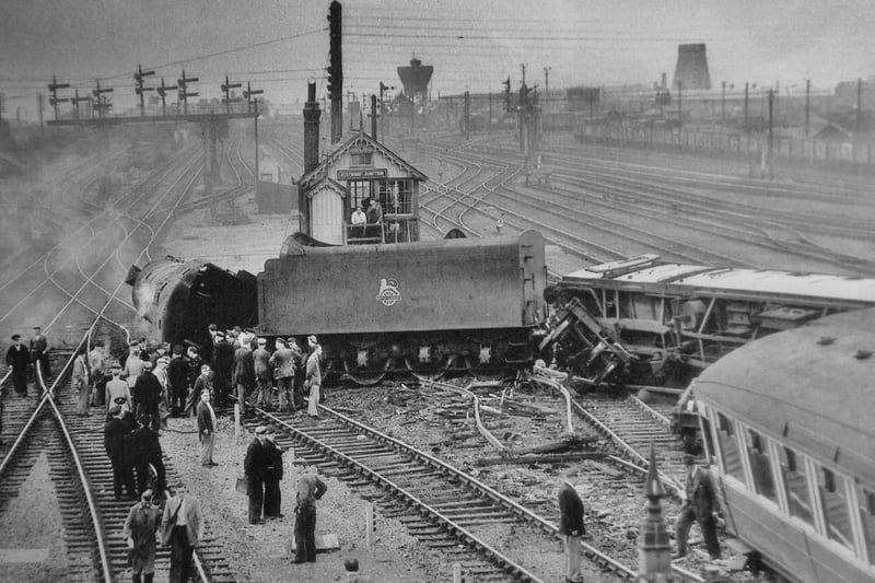 History of Railways in Peterborough exhibition  at Railworld.   The 1955 derailment at Westwood Junction . Pic from the Nene Valley Railway Museum Group Archive EMN-210824-141742009