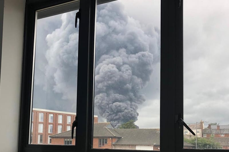 The huge fire at the Tachbrook Park Industrial Estate, seen from a nearby window.