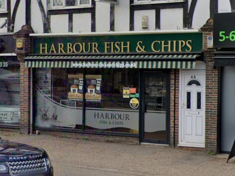 Harbour Fish Bar is based in West Street, East Grinstead, and serves 'beautifully battered' fish and 'generous chips'. It has an average rating of 4.6 from 172 Google reviews. Picture: Google Street View.