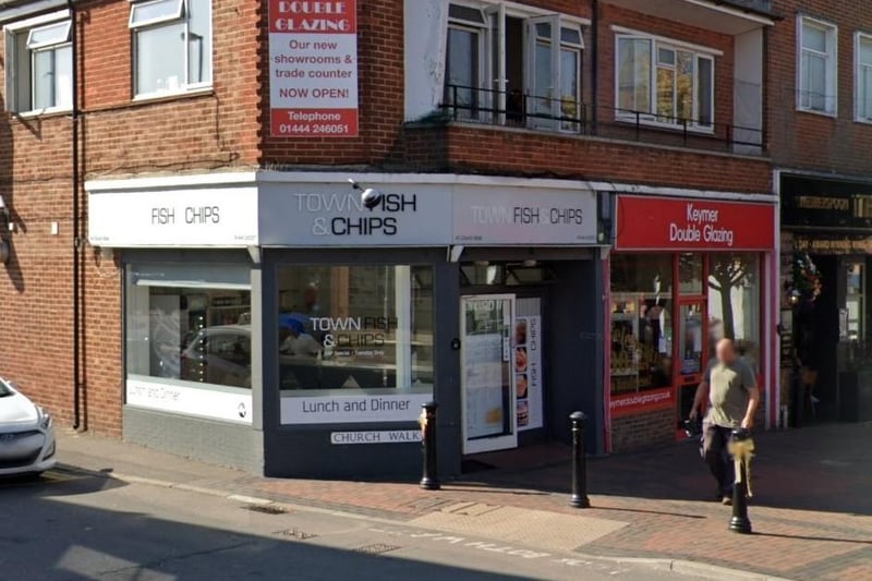 Town Fish & Chips in Church Walk, Burgess Hill, has a rating of 4.5 from 123 Google reviews. One reviewer called it 'a very good place for fish and chips all cooked from fresh'. Picture: Google Street View.