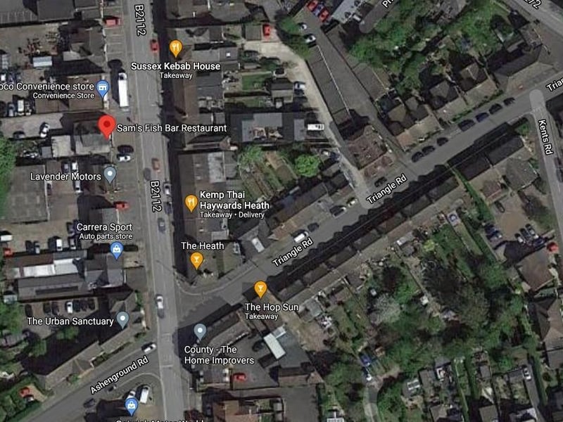 Sam's Fish Bar Restaurant is in Sussex Road, Haywards Heath, and has an overall rating of 4.8 from 156 Google reviews. One reviewer said the staff are always polite and friendly with good service and good quality food. Picture: Google Maps.