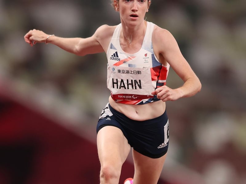 Sophie Hahn of Team Great Britain celebrates after winning gold in the Women’s 100m - T38 Final on day 4 of the Tokyo 2020 Paralympic Games at Olympic Stadium on August 28, 2021 in Tokyo, Japan. (Photo by Naomi Baker/Getty Images)