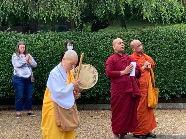 The Peace Pagoda monks are from the Nipponzan Myohoji community, a small Japanese Buddhist order of the Nichiren tradition.