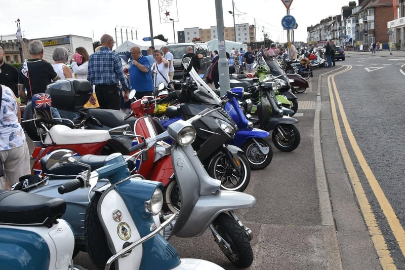 Scooters were parked along North Parade as they arrived in town for the rally.