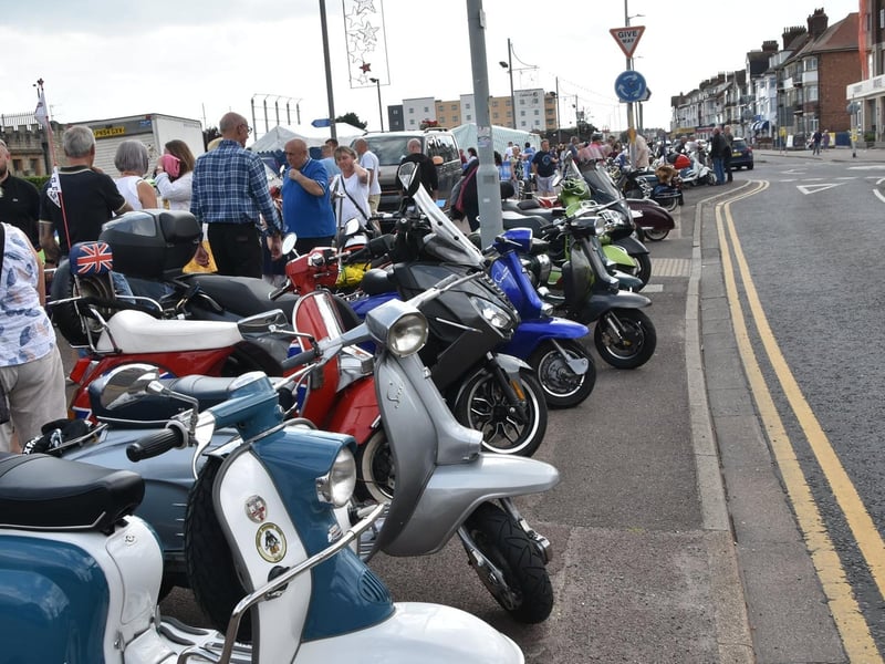 Scooters were parked along North Parade as they arrived in town for the rally.