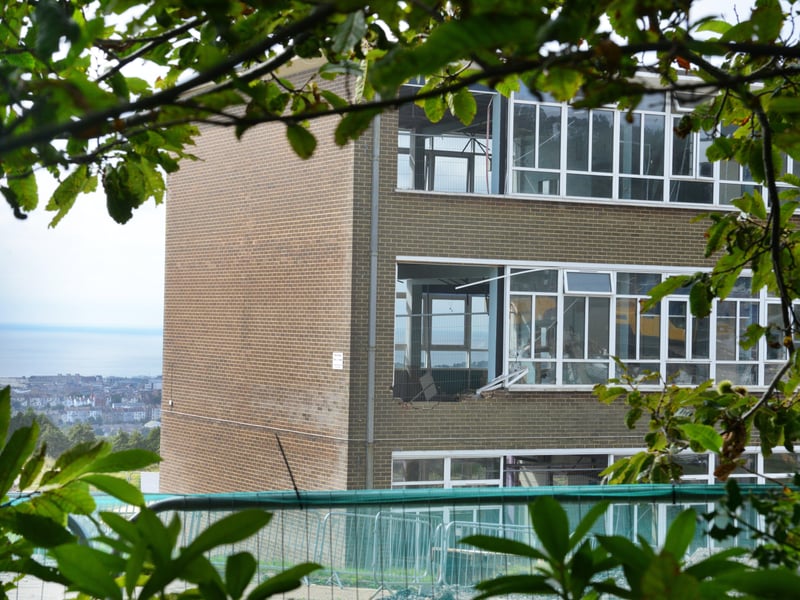 Demolition of the old Helenswood Upper School site, The Ridge, Hastings. SUS-210915-132437001