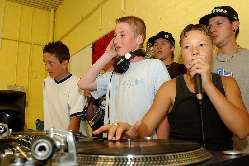 DJ and Rappers workshop held at the Sandy Youth Club, on the grounds of Sandye Place, in 2006