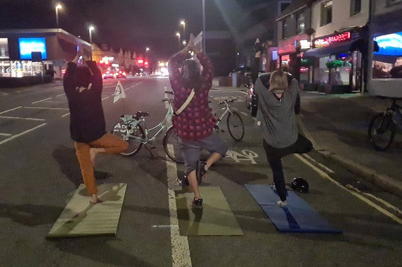 Activists and parents attempt to block workers removing the Old Shoreham Road cycle lane in Hove