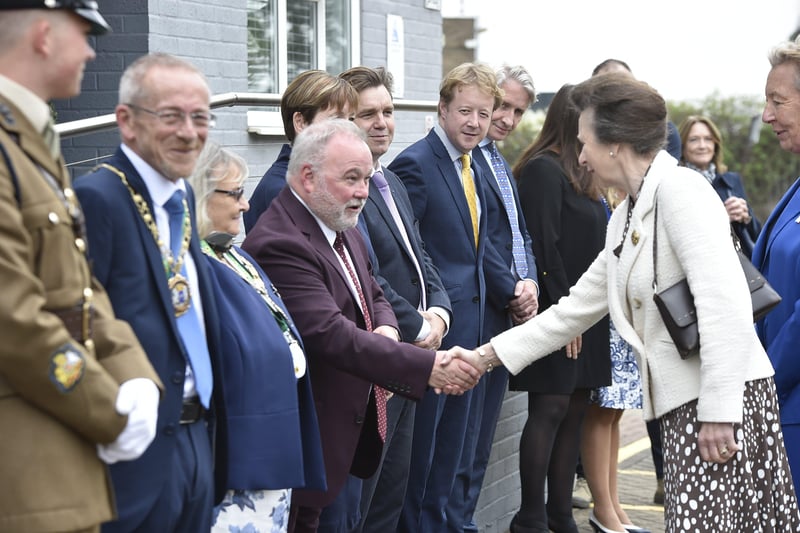 The Princess Royal is greeted by Peterborough City Council leader Councillor Wayne Fitzgerald.   EMN-210920-143023009