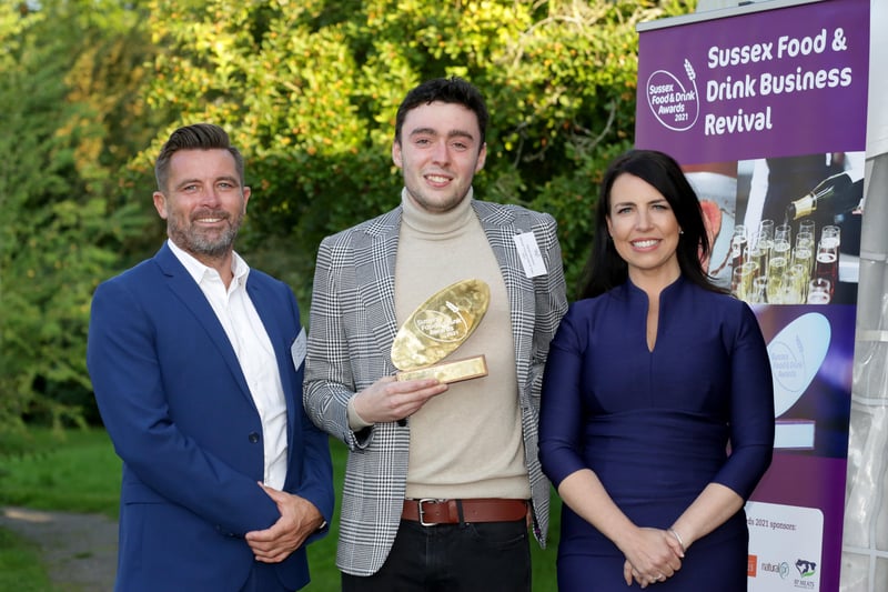 Sussex Young Chef of the Year 2021 Dan Ibbotson (centre), Ben Milford, Blakes Foods (left), Allison Ferns, BBC (right)