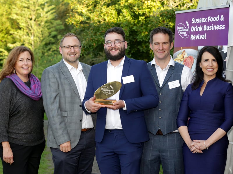 Sussex Drink Producer of the Year 2021 - Long Man Brewery team with Paula Seager Natural PR and Allison Ferns BBC