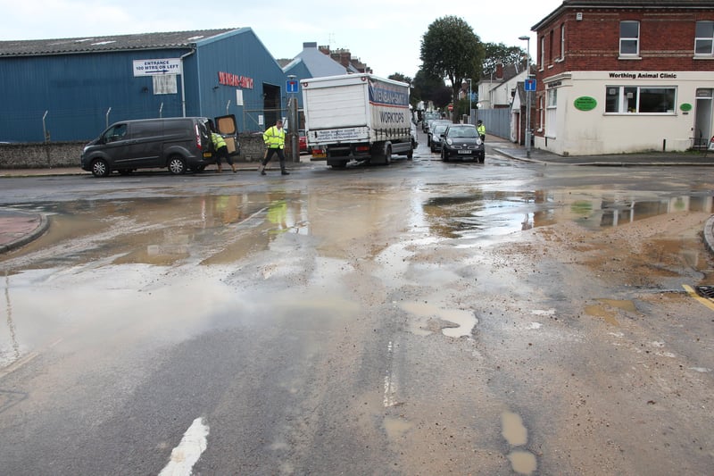 Water main burst in Newland Road, Worthing