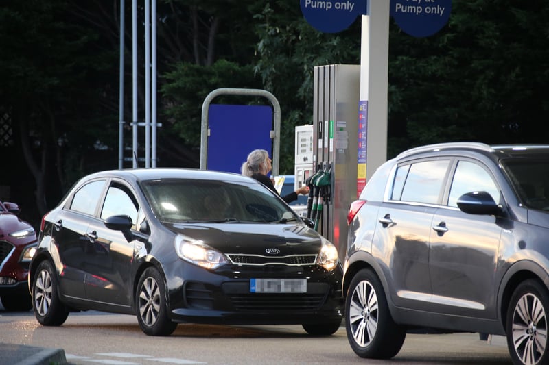 Cars line up to get fuel at Tesco's in Durrington, Worthing, after reports of a possible fuel shortage. Picture: Eddie Mitchell