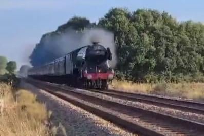 The Flying Scotsman steaming through Lincolnshire after its visit to Skegness.