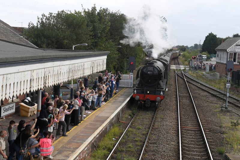 The Flying Scotsman steamed into Sleaford Station before touring on the line to travel backwards  towards Skegness.