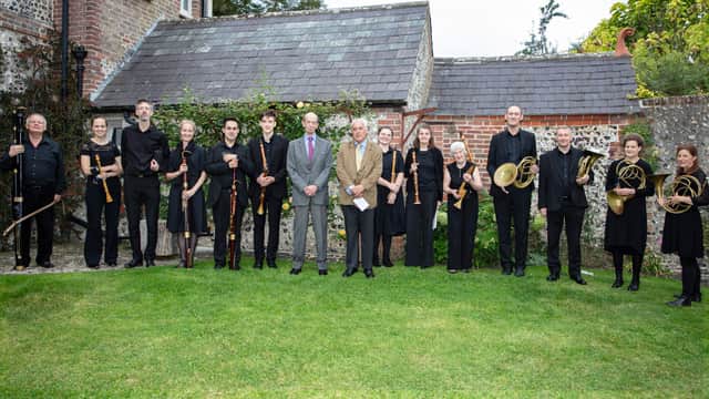 The Duke of Kent with chief executive Stephen Neiman and the orchestra. Pictures: Graham Franks Photography
