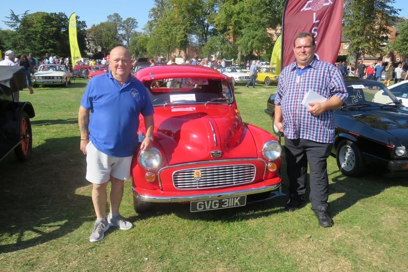 Classic car owner John Halford (left), winner of ‘The car I would most like to take home’ competition, with Leamington’s deputy mayor, Coun Nick Wilkins