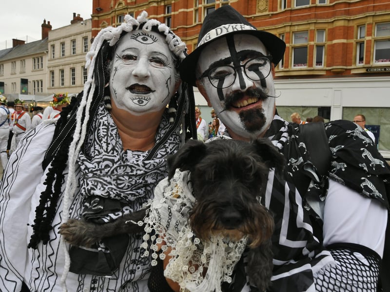 The Peterborough Morris Meeting of the Morris Ring at Cathedral Square. Pig Dyke Molly dancers EMN-210925-221216009