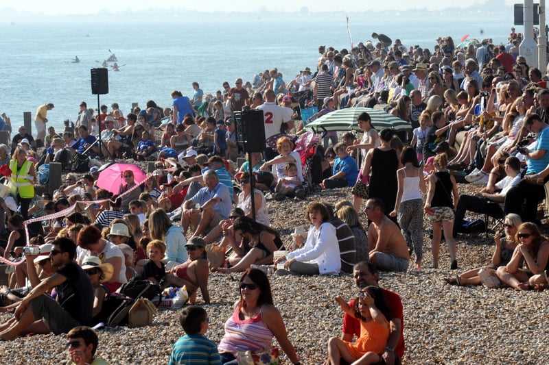 A packed beach of people watching International Bognor Birdman in 2011. Picture: Kate Shemilt C111567-1