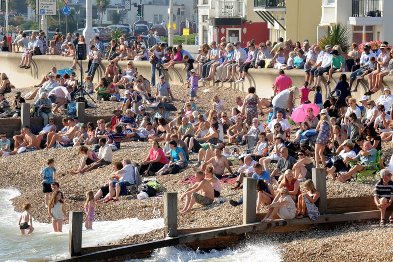 A packed beach of people watching the 2011 International Bognor Birdman. Picture: Kate Shemilt C111567-4