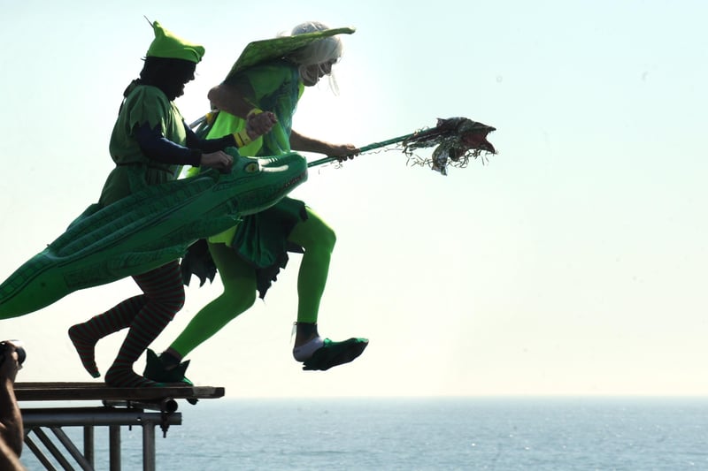 Chris Harris and Sarah Bushby as Peter Pan and Tinkerbell. Picture: Kate Shemilt C111567-5