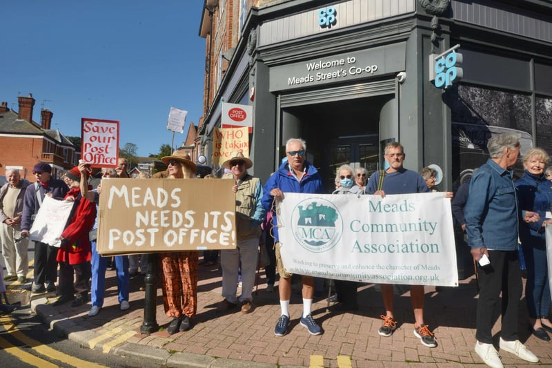 Meads Community Association and local residents protesting about the closure of the Co-op and Post Office in Meads Street,  Eastbourne. Photo by Justin Lycett. SUS-210929-135728001