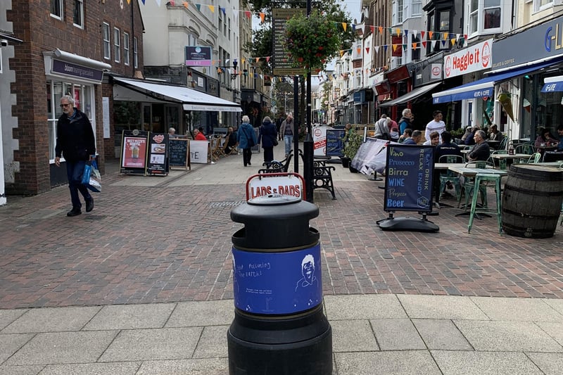 Warwick Street in Worthing is said to be one of the most cluttered streets, with a-boards, tables, chairs, and other objects visually impaired people have to try and avoid