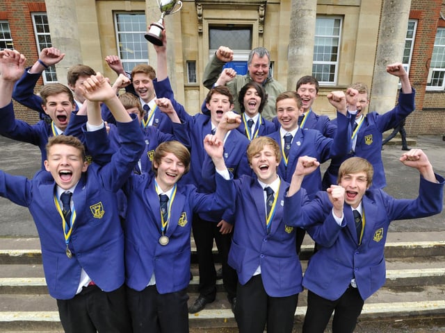 The 2012 under 15 footballers at Hemel Hempstead School, with coach Alan Smith.