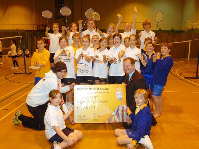 Youngsters from the school in 2011 with Bradley Pike and Andrew Williams after the announcement the Olympic torch relay would pass through Hemel Hempstead.