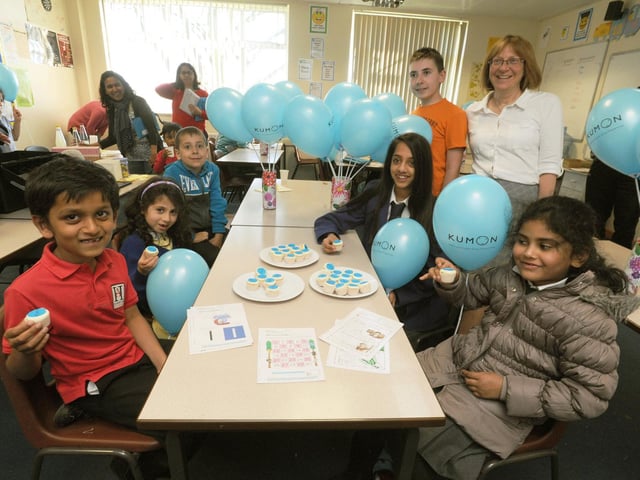 2016 Kumon party at Hemel Hempstead School with teacher Judy Cohen, right.