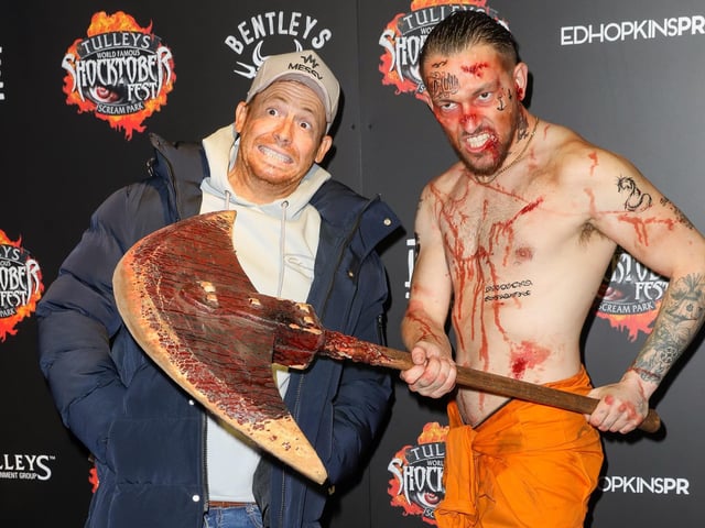 CRAWLEY, ENGLAND - OCTOBER 01: Joe Swash attends Shocktoberfest 2021 at Tulleys Farm on October 01, 2021 in Crawley, England. (Photo by Tristan Fewings/Getty Images) SUS-210310-193423001