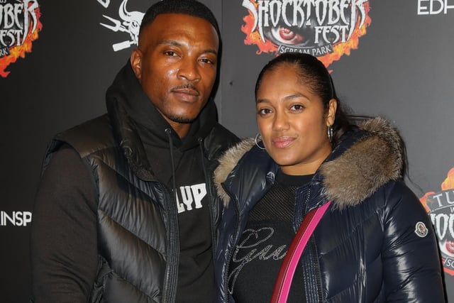 CRAWLEY, ENGLAND - OCTOBER 01: Ashley Walters and Danielle Isaie attend Shocktoberfest 2021 at Tulleys Farm on October 01, 2021 in Crawley, England. (Photo by Tristan Fewings/Getty Images) SUS-210310-193551001