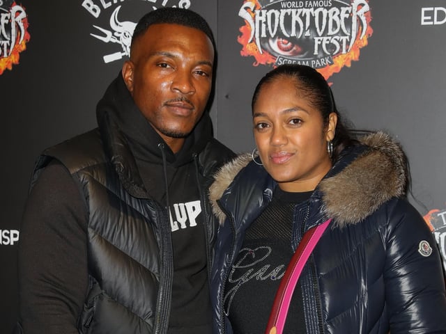 CRAWLEY, ENGLAND - OCTOBER 01: Ashley Walters and Danielle Isaie attend Shocktoberfest 2021 at Tulleys Farm on October 01, 2021 in Crawley, England. (Photo by Tristan Fewings/Getty Images) SUS-210310-193551001