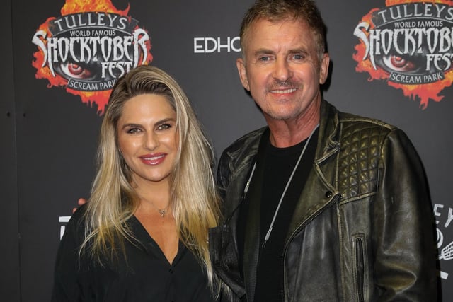 CRAWLEY, ENGLAND - OCTOBER 01: Shane Ritchie and Christie Goddard attend Shocktoberfest 2021 at Tulleys Farm on October 01, 2021 in Crawley, England. (Photo by Tristan Fewings/Getty Images) SUS-210310-193602001
