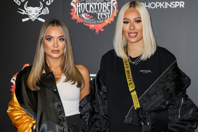CRAWLEY, ENGLAND - OCTOBER 01: Frankie Sims and Demi Sims attend Shocktoberfest 2021 at Tulleys Farm on October 01, 2021 in Crawley, England. (Photo by Tristan Fewings/Getty Images) SUS-210310-193624001
