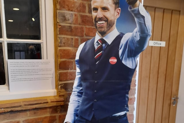 Gareth Southgate's life size cut out is there because of how he supported the Black footballers who received so much online hatred after Euro 2020