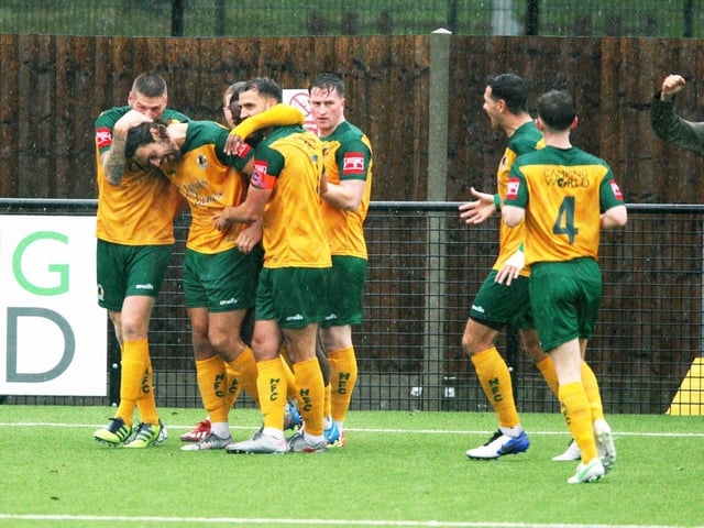 Action from Horsham v Eastbourne Borough in the FA Cup third qualifying round