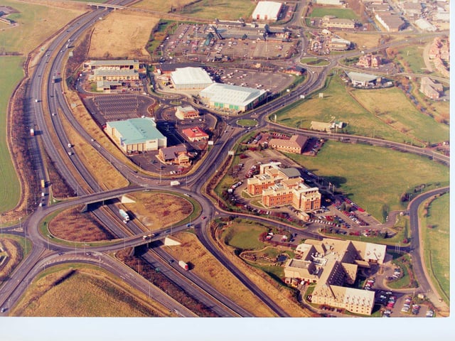 The A14 junction with the A509 to Wellingborough - the Odeon Cinema, RCI building and The Park Hotel were built in the land close to the junction