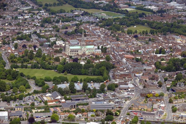 Aerial view of Chichester Cathedral. 
Picture: Allan Hutchings