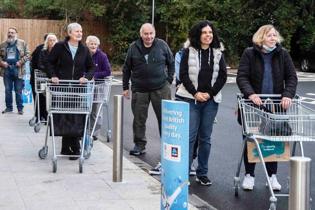 Excited customers get ready to do their first shop at Aldi. Photo: Kirsty Edmonds