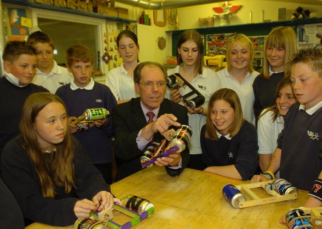 John Catton, former head teacher at Walton school  pictured with students in DT class.