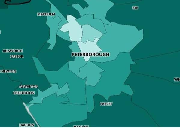 Peterborough: 1st dose: 69.6%. Second dose: 63.4%