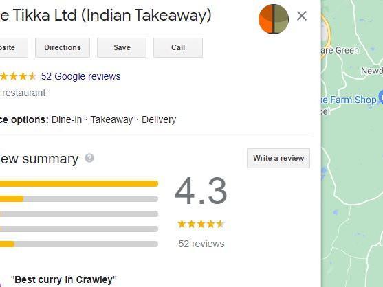 Little Tikka has a rating of 4.3/5 from 52 Google reviews