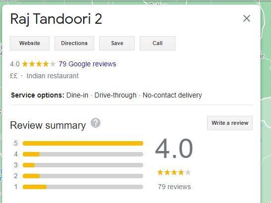Raj Tandoori 2 has a rating of 4/5 from 79 Google reviews