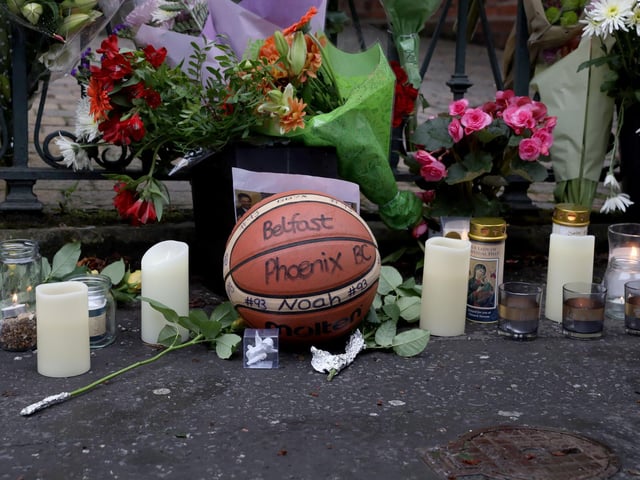 Noah was a keen and talented basketball player; friends placed a basketball next to the floral and candlelit tributes to the gifted 14 year-old.