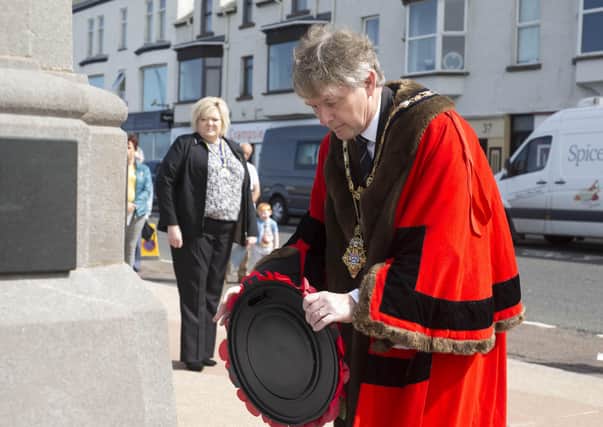 Mayor of Causeway Coast and Glens Borough Council Alderman Mark Fielding lays a wreath at Portstewart War Memorial to mark the Battle of the Somme today. PICTURE STEVEN MCAULEY/MCAULEY MULTIMEDIA