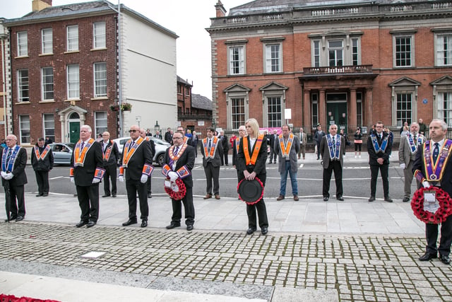 Members of Lisburn District LOL No6  at a wreath laying ceremony at Lisburn War Memorial on July 1 to commemorate the Battle of the Somme. Pic by Norman Birggs, rnbphotographyni