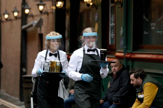 People in Belfast city centre on Friday as the re-opening of hotels, restaurants and bars across Northern Ireland takes place after the lockdown process.

The Morning star

Photo by Matt Mackey / Press Eye.